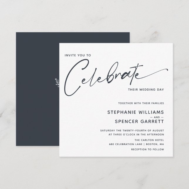 Invitación Boda de guión moderno minimalista simple (Anverso / Reverso)
