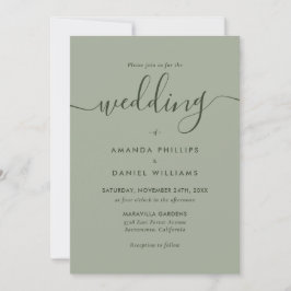 Invitación Boda de guión moderno verde de la foto