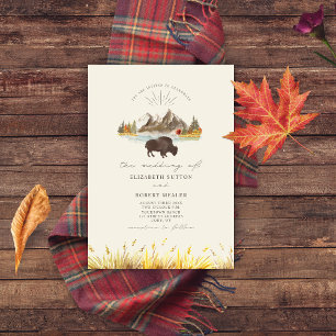 Invitación Boda de guión otoñal de las montañas Buffalo Bison