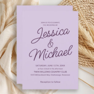 Invitación Boda de guión púrpura de una Pluma Lilac minimalis