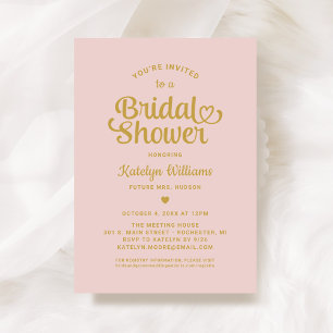 Invitación Boda de guión rosa y dorado ducha de novia