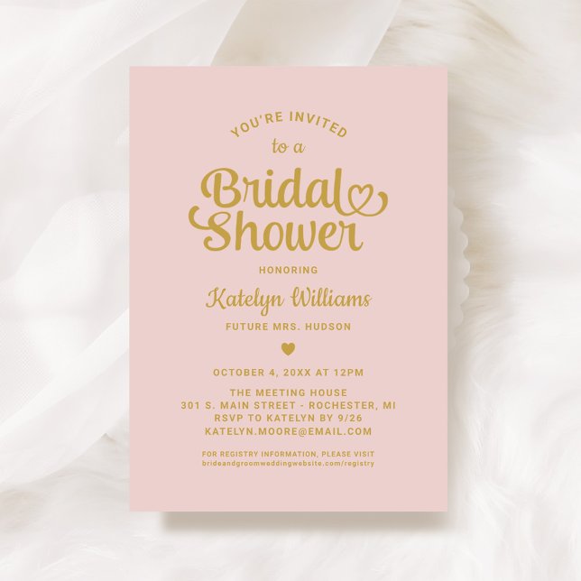 Invitación Boda de guión rosa y dorado  ducha de novia (Subido por el creador)