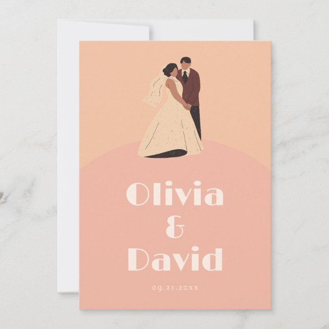 Invitación Boda de guión simple de Ilustracion de póster vint (Anverso)