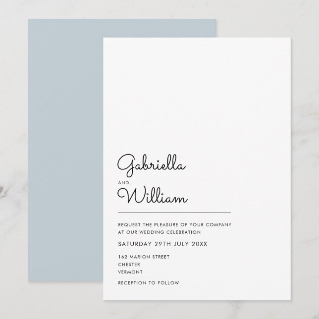 Invitación Boda de guión simple en blanco y negro (Anverso / Reverso)