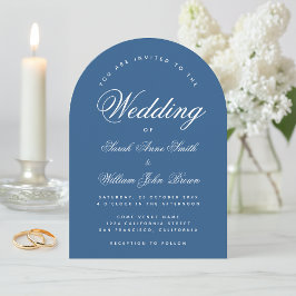 Invitación Boda de guión simple y elegante del arco azul clás