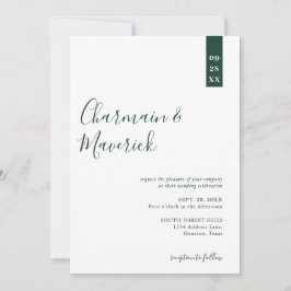 Invitación Boda de guión verde de esmeralda minimalista