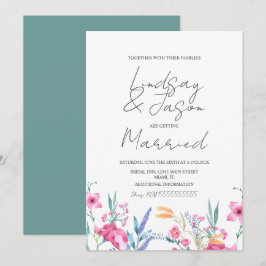 Invitación Boda de guión verde flor silvestre acuarela