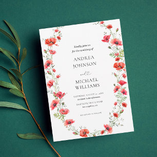 Invitación Boda de guiones cardíacos en el marco de la amapol