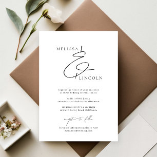 Invitación Boda de guiones clásicos de estilo negro y blanco
