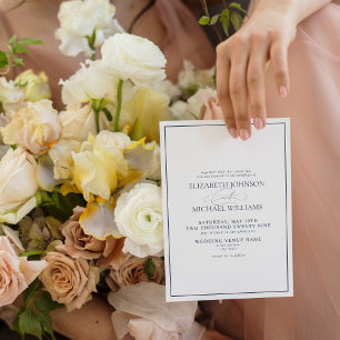 Invitación Boda de guiones clásicos de la Marina Azul formal