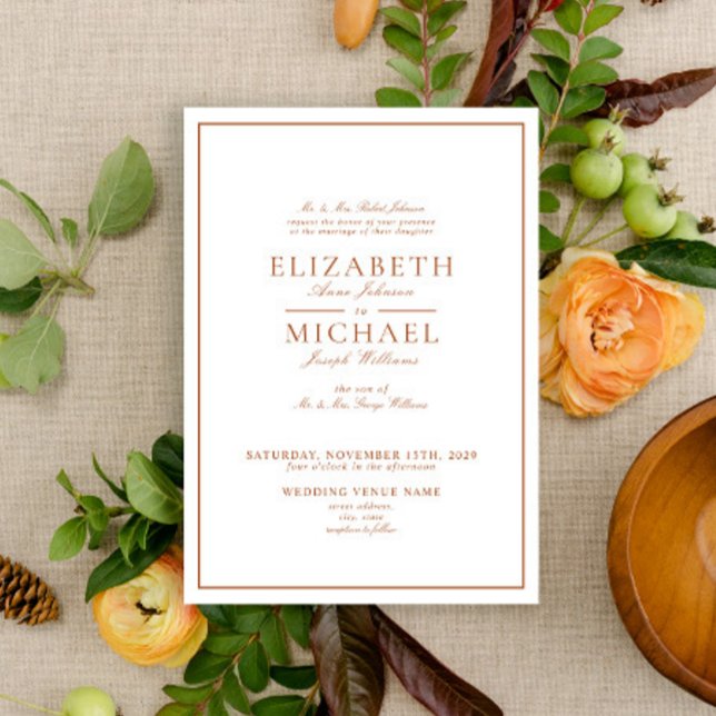 Invitación Boda de guiones clásicos de Naranja quemado elegan (Subido por el creador)