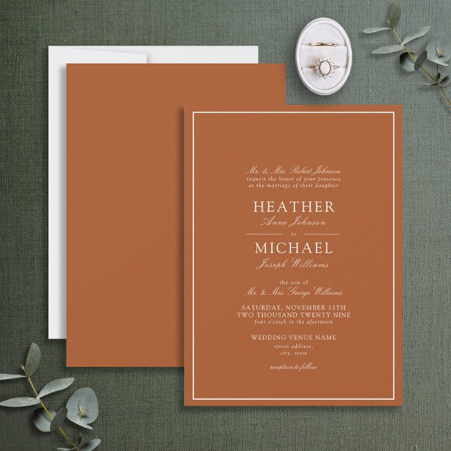 Invitación Boda de guiones clásicos de Naranja quemado formal (Subido por el creador)