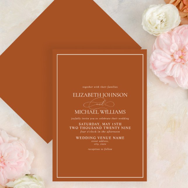 Invitación Boda de guiones clásicos de Naranja quemado formal (Subido por el creador)
