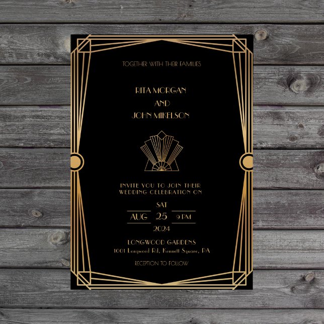 Invitación Boda de guiones clásicos de oro (Subido por el creador)
