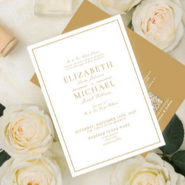 Invitación Boda de guiones clásicos de oro elegante de código
