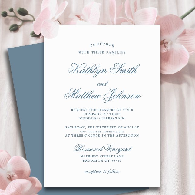Invitación Boda de guiones clásicos Dusty Blue Elegant (Subido por el creador)