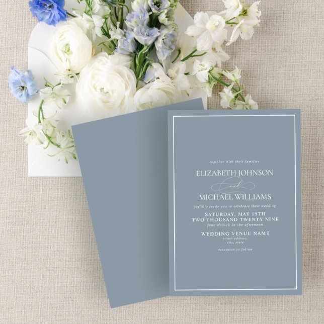 Invitación Boda de guiones clásicos Dusty Blue Formal (Subido por el creador)