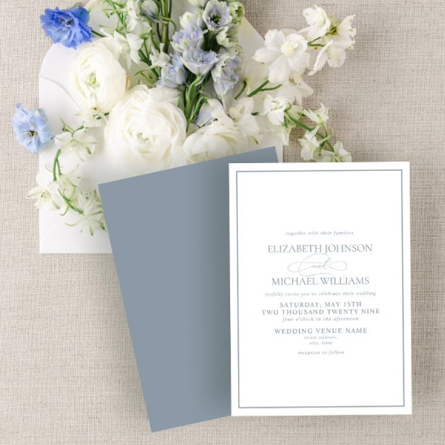 Invitación Boda de guiones clásicos Dusty Blue Formal (Subido por el creador)
