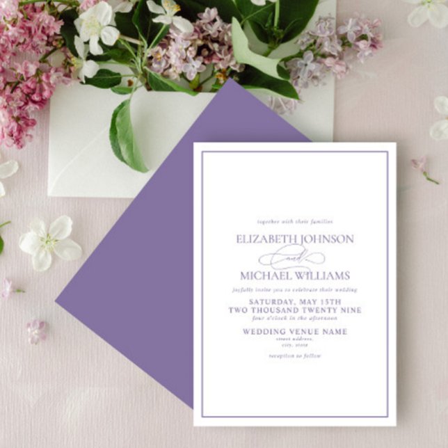 Invitación Boda de guiones clásicos Lilac Lavender formal (Subido por el creador)