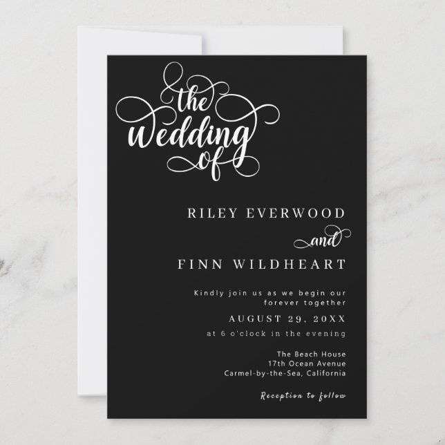 Invitación Boda de guiones clásicos modernos en blanco y negr (Anverso)