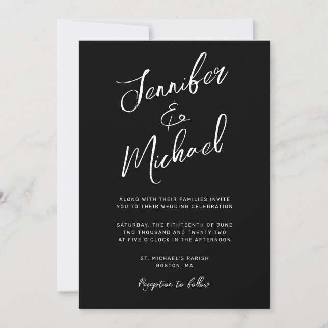 Invitación Boda de guiones con letras en blanco y negro moder (Anverso)