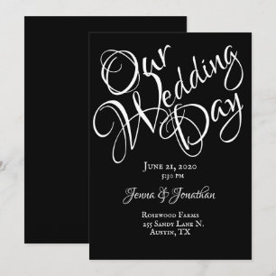 Invitación Boda de guiones de Bonito blanco y negro