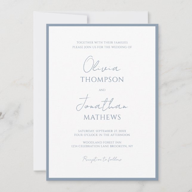 Invitación Boda de guiones de borde azul oscuro (Anverso)