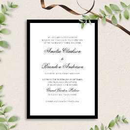 Invitación Boda de guiones de borde blanco y negro clásico fo