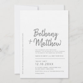 Invitación boda de guiones de caligrafía blanca gris minimali