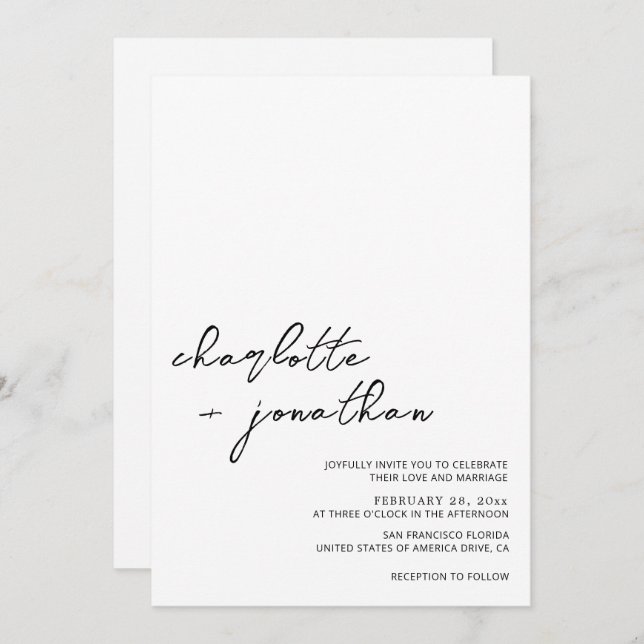 Invitación Boda de guiones de caligrafía fotográfica clásica (Anverso / Reverso)