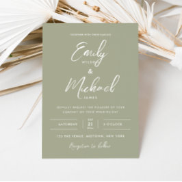 Invitación Boda de guiones de caligrafía mínima verde sage