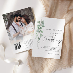 Invitación Boda de guiones de código QR de Eucalyptus Photo O