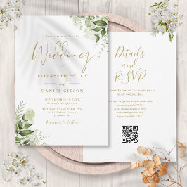 Invitación Boda de guiones de código QR de floral de verde do