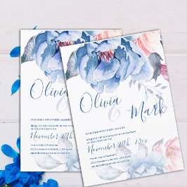 Invitación Boda de guiones de color azul de cada capa floral
