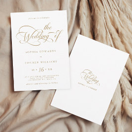 Invitación Boda de guiones de estilo elegante dorado y blanco