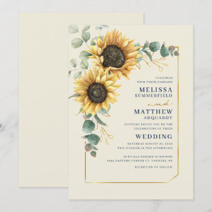 Invitación Boda de guiones de eucalipto floral de girasol