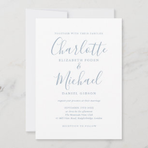 Invitación Boda de guiones de firma azul y turbio minimalista