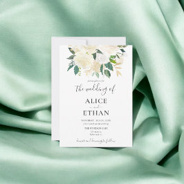 Invitación Boda de guiones de flores blancas de verde
