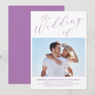 Invitación Boda de guiones de lavanda Minimalista fotográfica