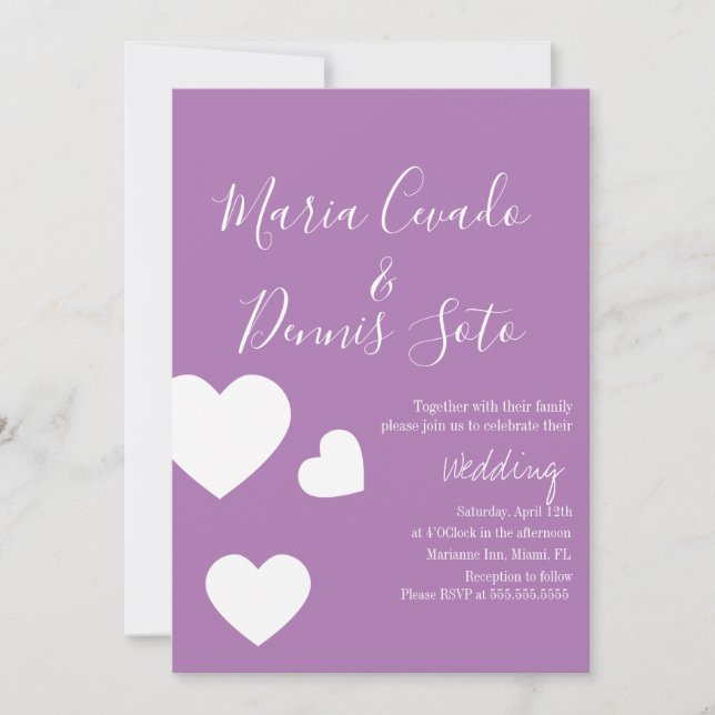 Invitación Boda de guiones de letras de corazón flotante Colo (Anverso)