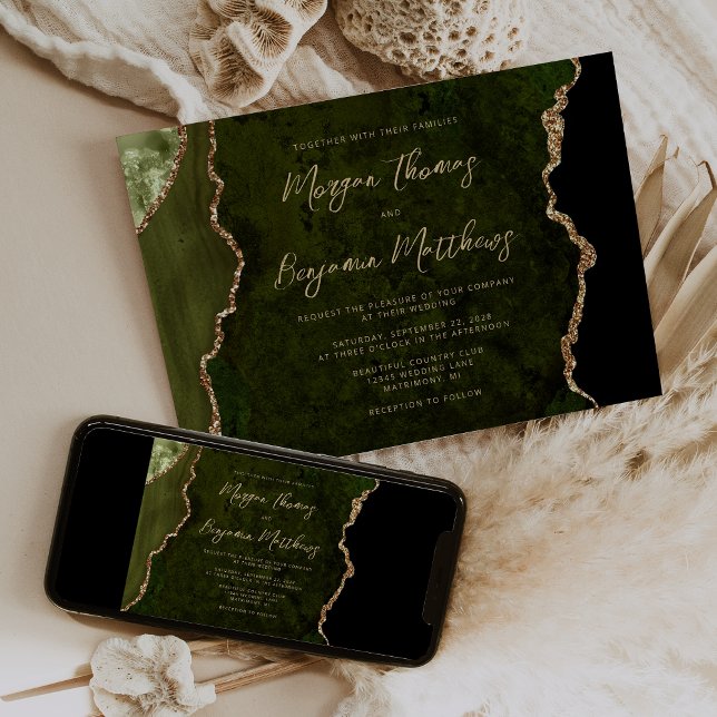 Invitación Boda de guiones de óleo verde oliva (Subido por el creador)