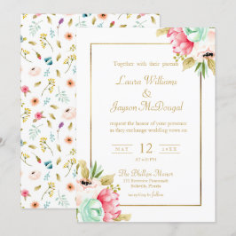 Invitación Boda de guiones de oro de Peony Pastel Waterphones
