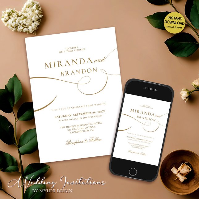 Invitación Boda de guiones de oro simple y elegante (Subido por el creador)