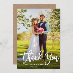 Invitación Boda de guiones de pincel Foto Kraft Gracias Tarje