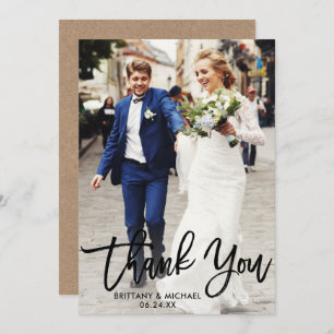Invitación Boda de guiones de pincel Foto Kraft Gracias Tarje