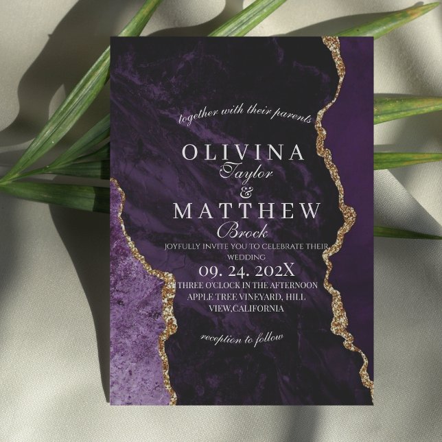 Invitación Boda de guiones de Purple Agate y Gold Boda (Subido por el creador)
