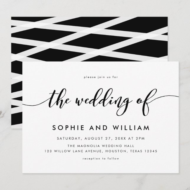 Invitación Boda de guiones de Relax en blanco y negro (Anverso / Reverso)