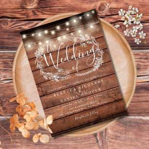 Invitación Boda de guiones de Rustic Wood String Lights