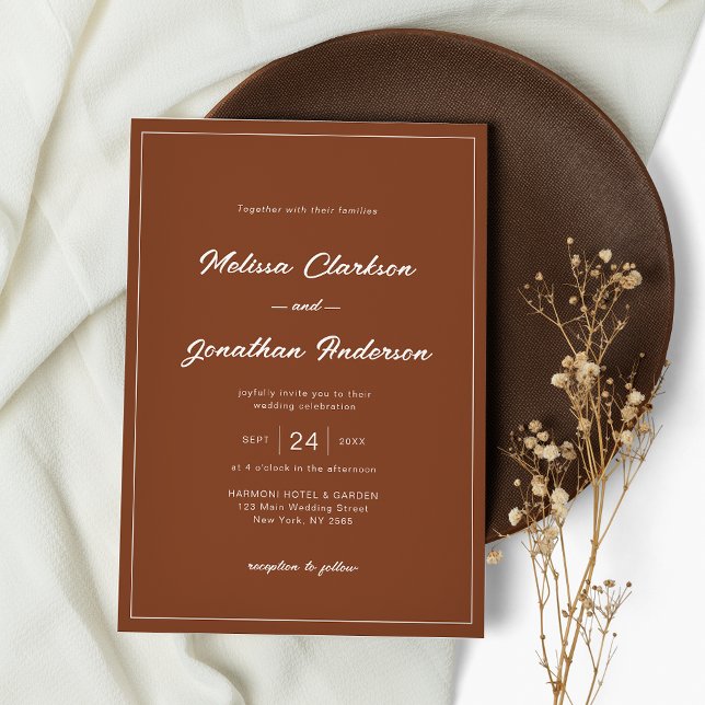 Invitación Boda de guiones de terracota rústica de borde clás (Subido por el creador)