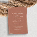 Invitación Boda de guiones de Terracotta<br><div class="desc">Invitación a la boda con guión de terracota. Haga que su invitación a la boda sea tan memorable como su día especial con esta moda y diseño elegante. Con un sencillo aspecto minimalista con un elegante toque tradicional, esta moderna invitación sólo para texto incluye un guión de caligrafía con letras...</div>